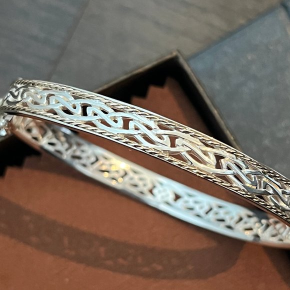 SILVER AND 10K GOLD WINDOW TO THE SOUL DIAMOND BANGLE - Picture 2 of 6